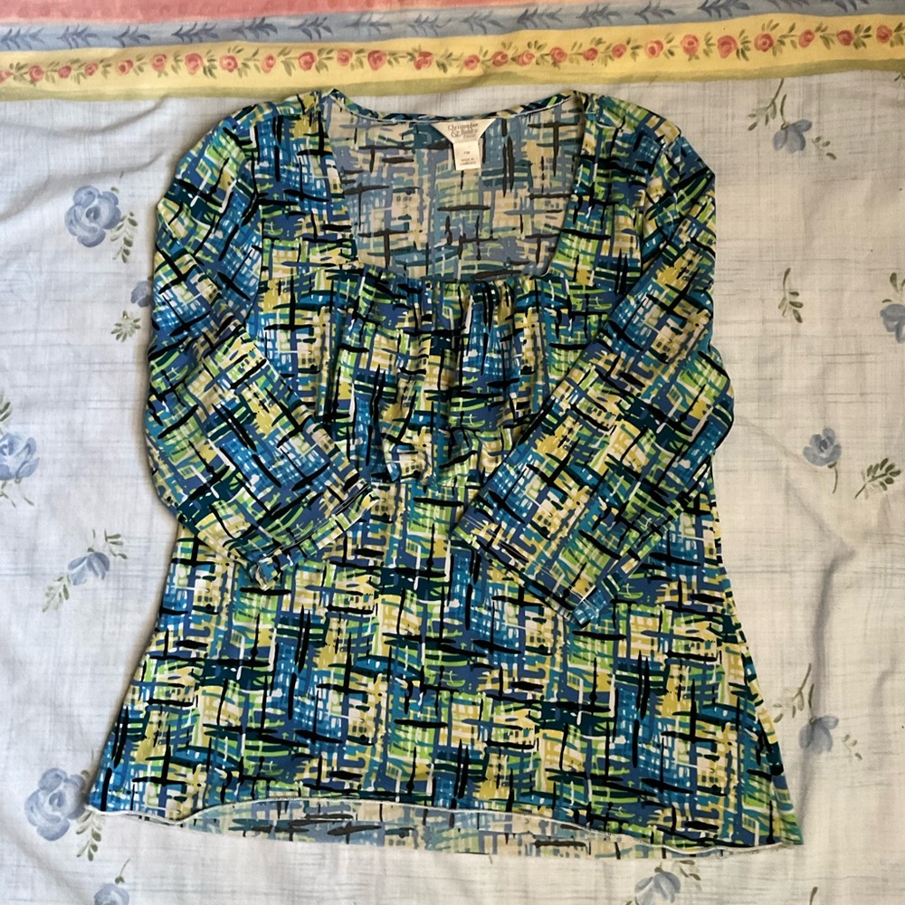 🐥Christopher & Bank Women's Blue and Green Blouse